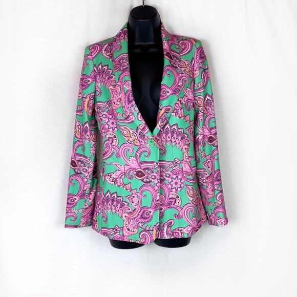ALICE + OLIVIA Macey Pink and Green Paisley Floral Women's Blazer Size 2 - Picture 3 of 8